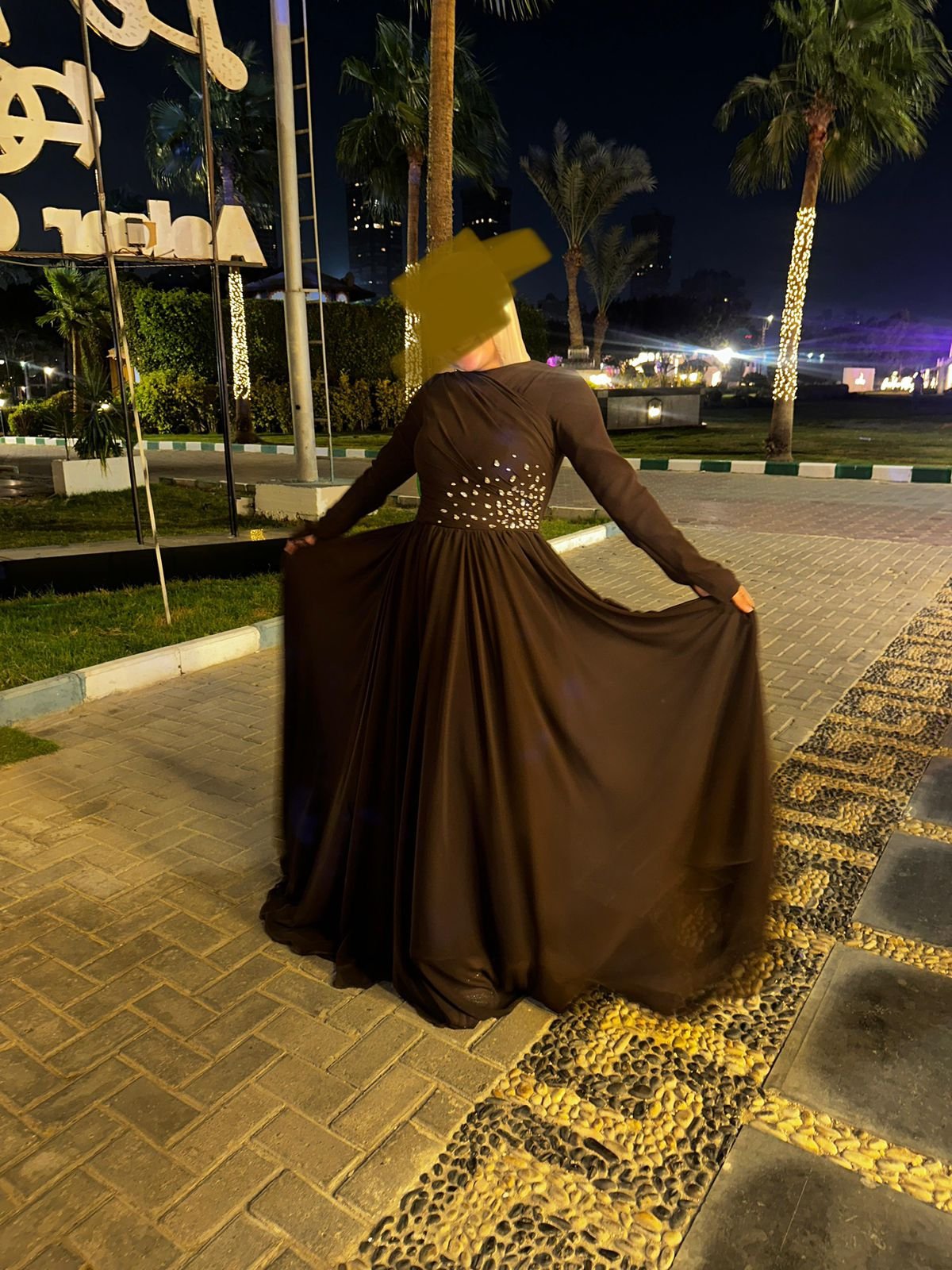 فستان سواريه بني للايجار -مستعمل- ( مناسب لوزن 65 كيلو) - 4