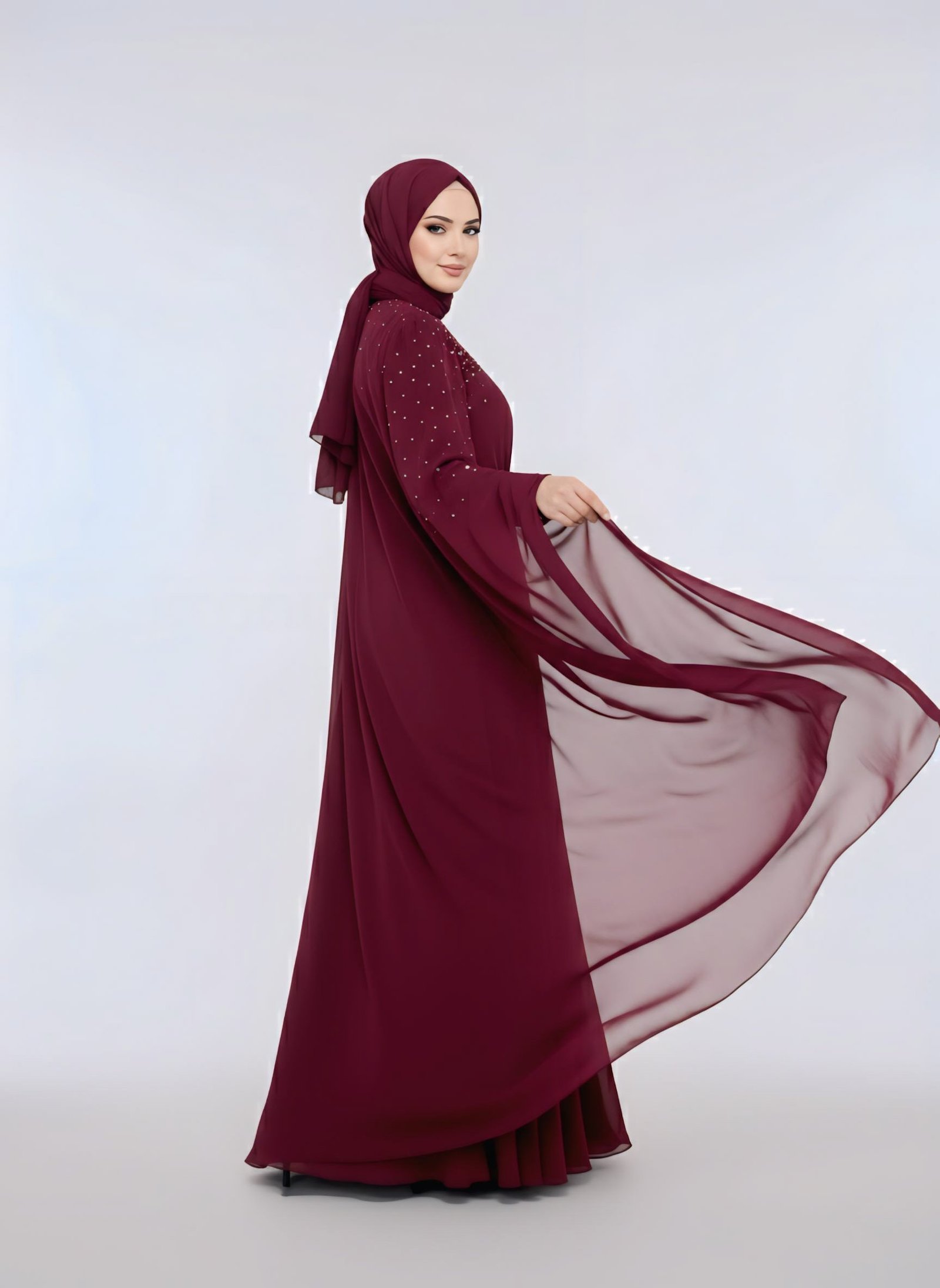 فستان نسمة قفطان عنابي