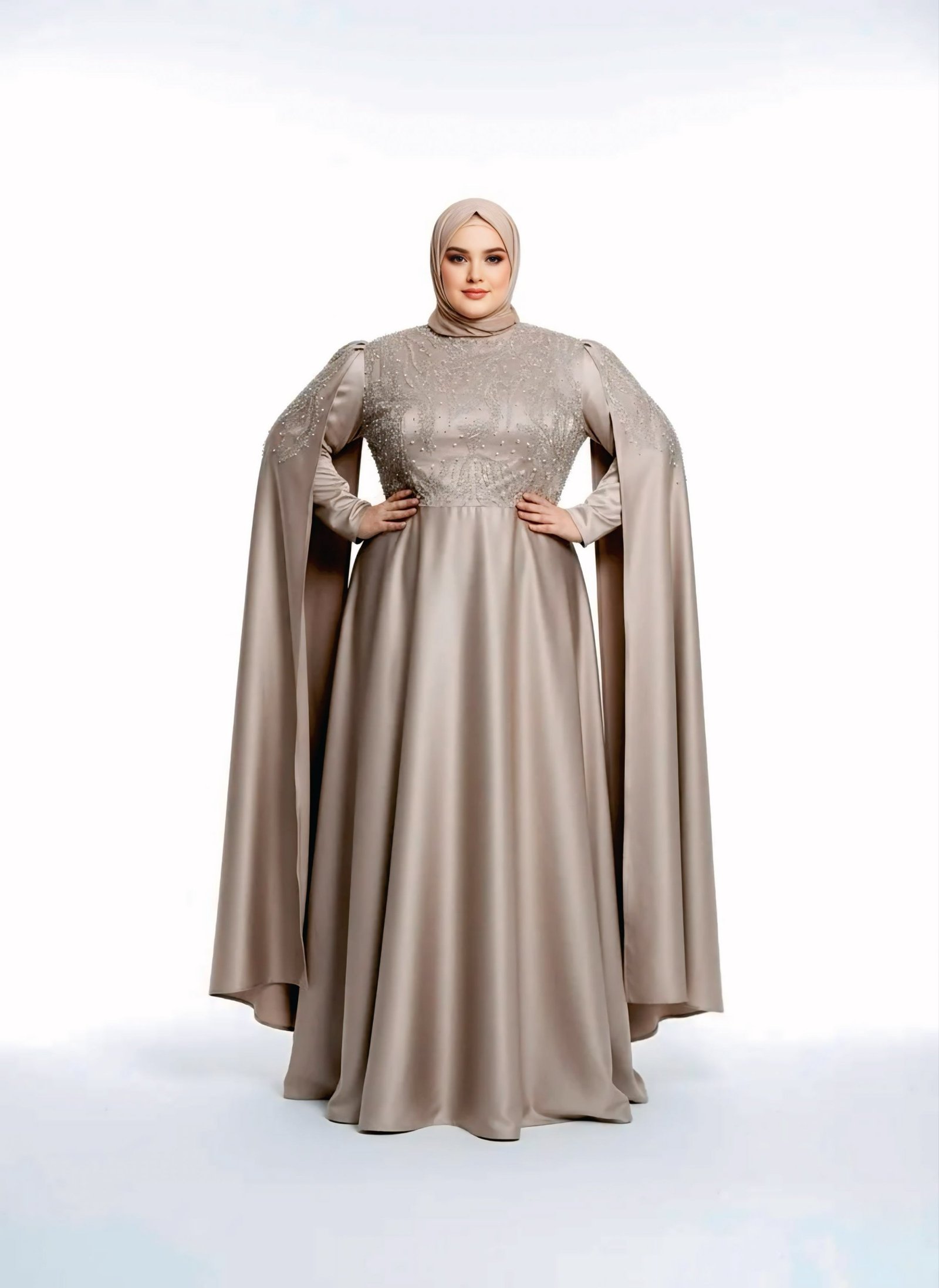 فستان سهرة محتشم بأكمام كيب أنيقة - 2