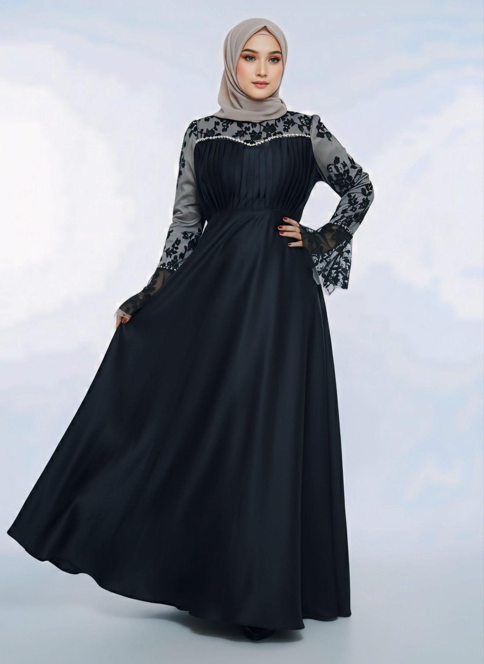 فستان رسمي محتشم وأنيق - عباية سهرة سوداء - 2