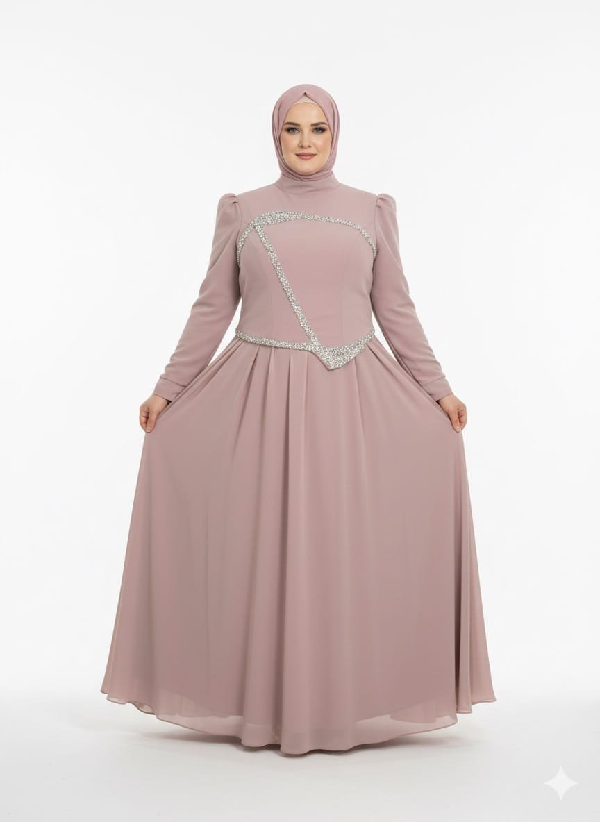 فستان كشمير وردي بقصة A